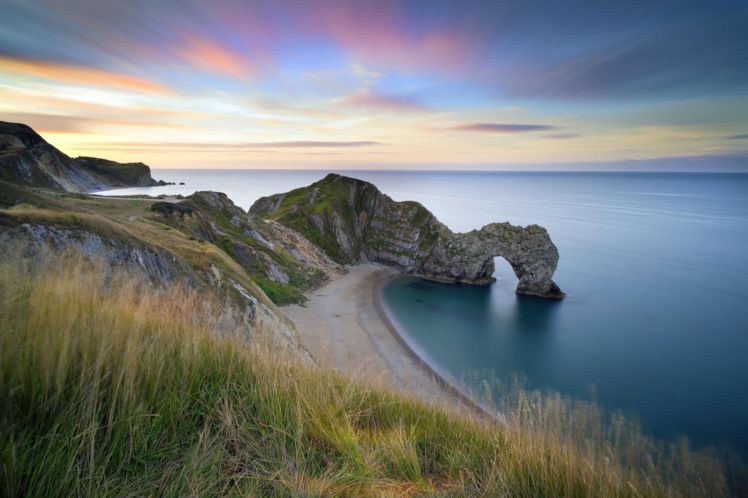sea, Limestone, Cliff, Shore, Jurassic, Coast, England, Dorset, Durdle, Door, Ocean, Sea, Beach HD Wallpaper Desktop Background