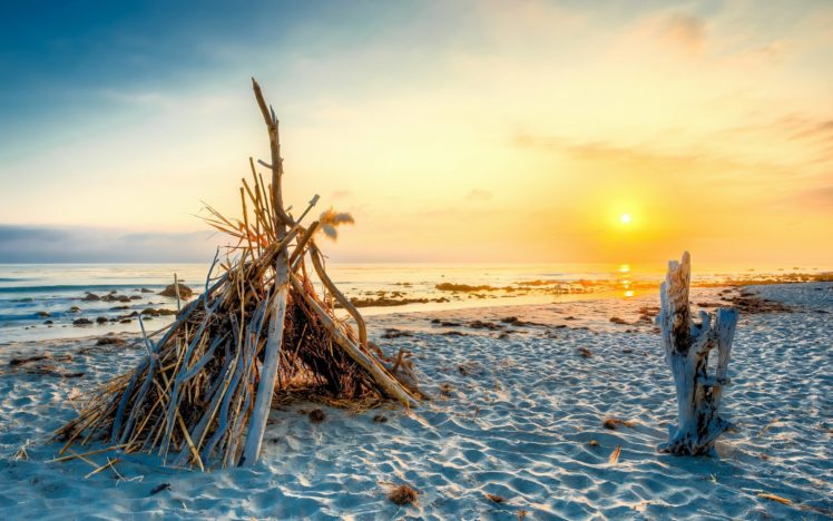 sunset, Sunrise, Beach, Ocean, Sea HD Wallpaper Desktop Background