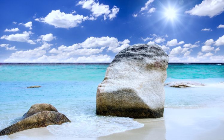 rock, Sand, Landscape, Summer, Nature, Ocean, Sunny, Sea, Beach HD Wallpaper Desktop Background