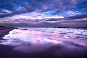 beach, Reflection, Sea, Ocean, Purple, Waves, Shore, Coast