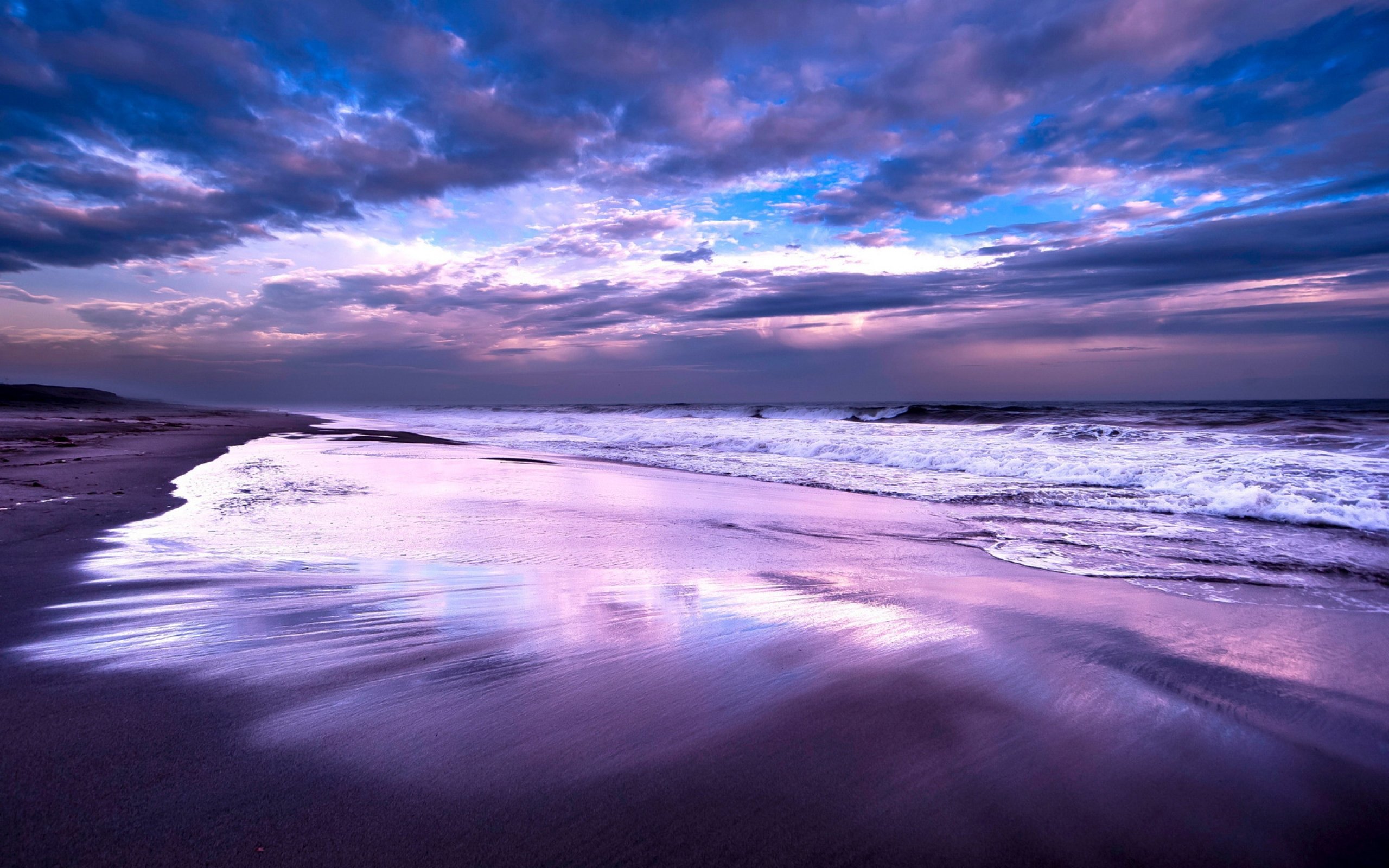 beach, Reflection, Sea, Ocean, Purple, Waves, Shore, Coast Wallpaper