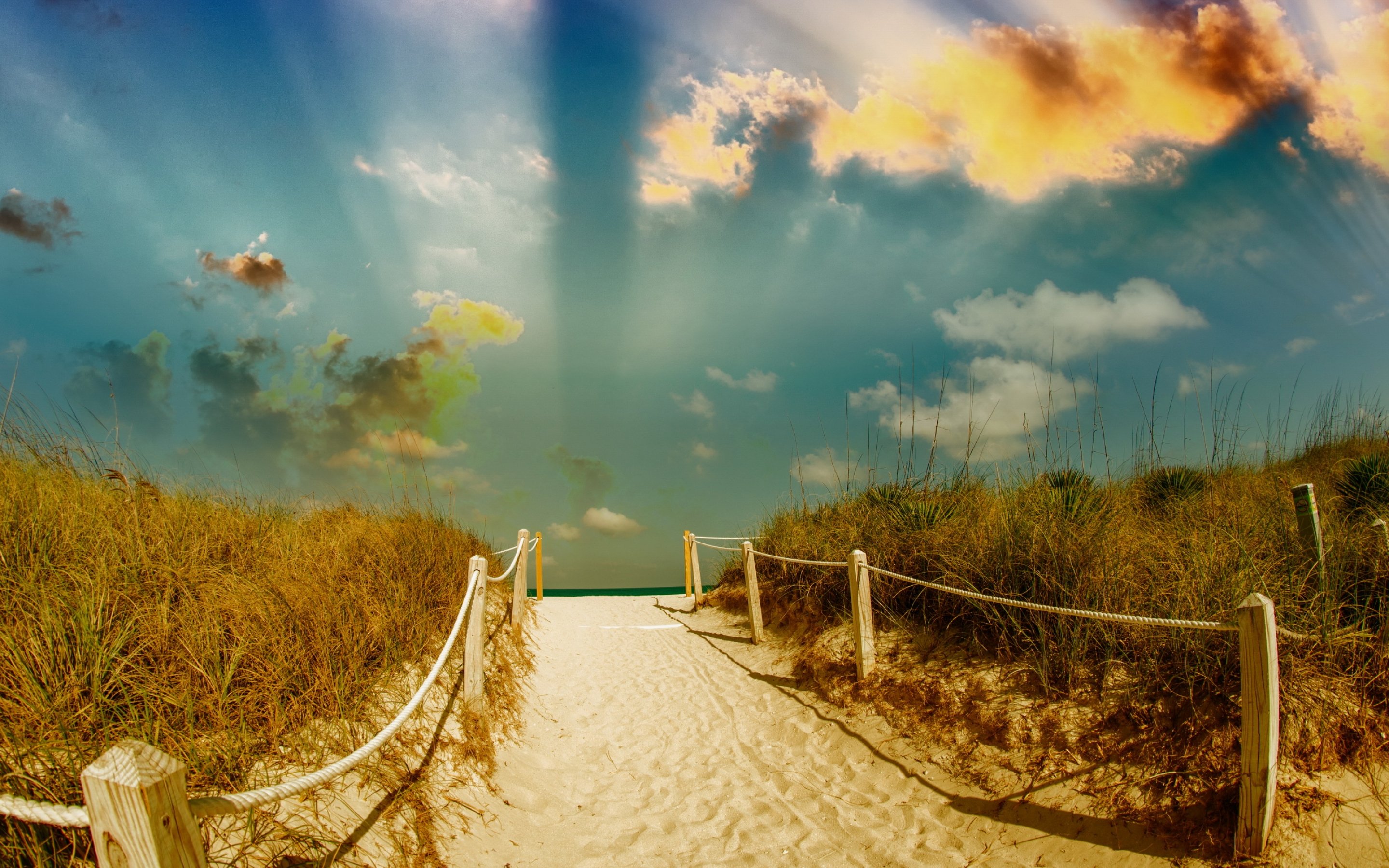 beach, Path, Trail, Mood, Sea, Ocean, Sand, Fence, Sky, Clouds, Nature, Landscape, Summer Wallpaper