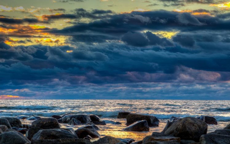 beach, Sea, Ocean, Waves, Sunset, Sunrise, Sky, Clouds HD Wallpaper Desktop Background