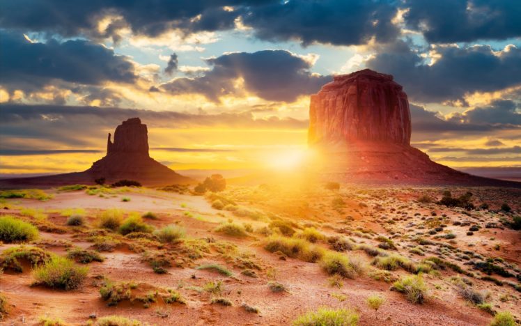 clouds, Landscape, Navajo, Utah, Arizona, Canyon, Glow, Sun, Monument, Valley, Desert, Sunset, Sunrise HD Wallpaper Desktop Background