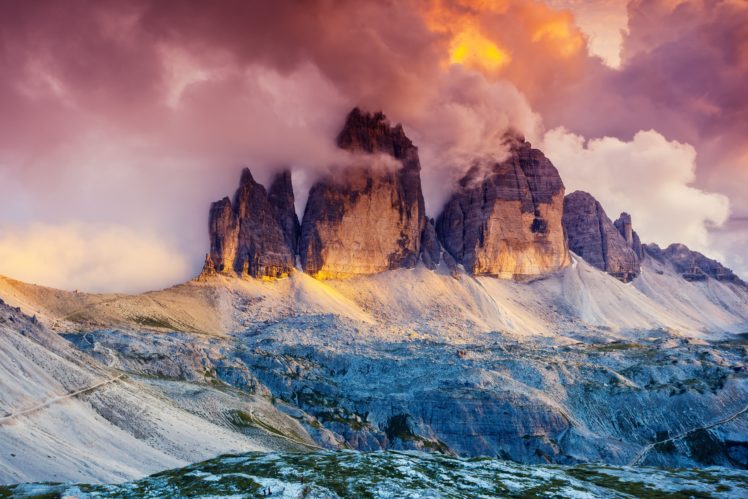 glow, Fog, Austria, Dolomites, Three, Peaks, South, Tyrol, Tre, Cime, Di, Lavaredo HD Wallpaper Desktop Background