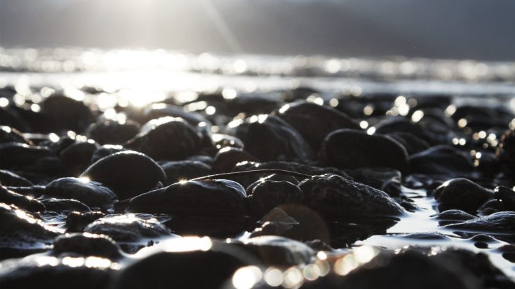 rocks, Stones, Sunlight, Wet, Ocean, Reflection HD Wallpaper Desktop Background