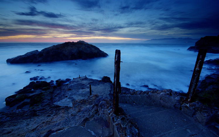 sea, Island, Evening, , Beach, Stairs, Sunset HD Wallpaper Desktop Background