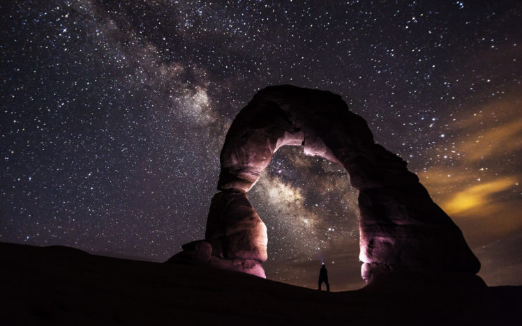 arch, Person, Night, Stars, Galaxy, Milky, Way, Rocks, Stones HD Wallpaper Desktop Background