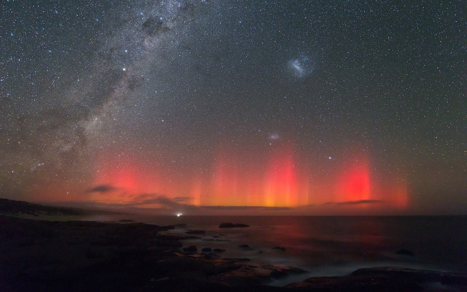 aurora, Borealis, Northern, Lights, Night, Stars, Ocean, Rocks, Stones Wallpaper