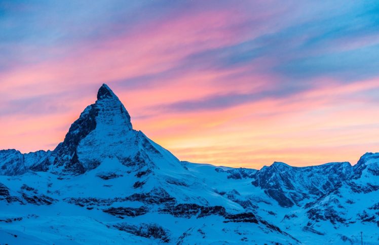 alps, Switzerland, Italy, Matterhorn, Mountain, Evening, Sunset, Sky, Clouds, Mountains, Snow HD Wallpaper Desktop Background