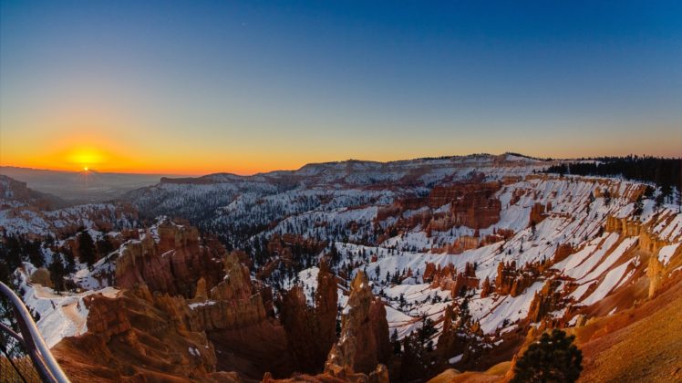 bryce, Canyon, Utah, Mountains, Rocks, Landscape, Sunset, Winter HD Wallpaper Desktop Background