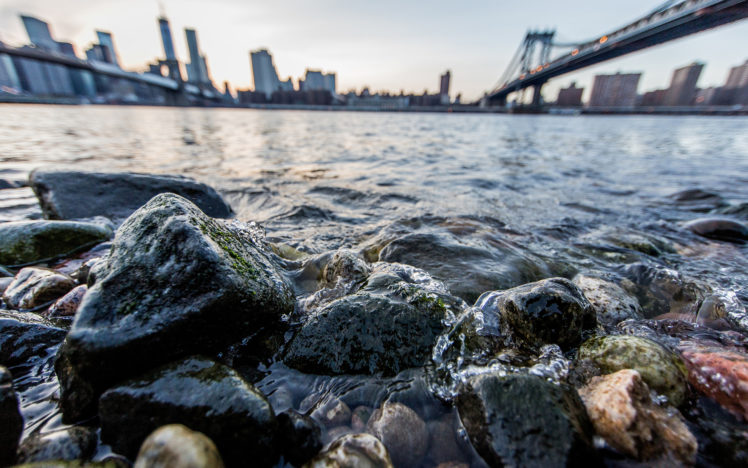 rocks, Stones, Macro, River, New, York, Buildings HD Wallpaper Desktop Background