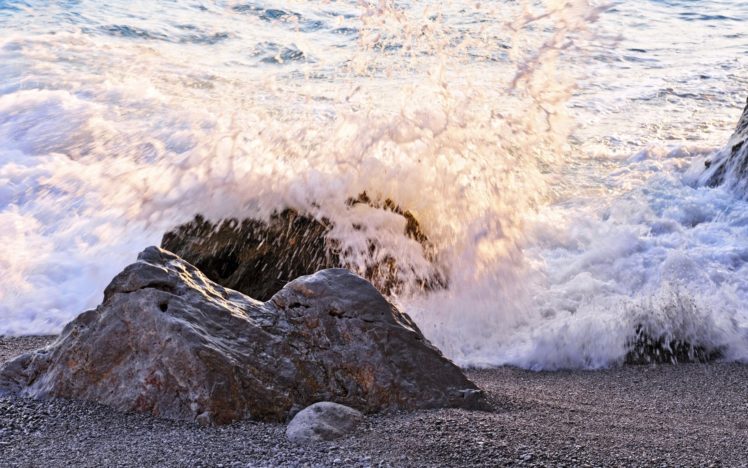 sea, Aeyaey, Beach, Rocks, Wave, Spray, Waves, Ocean HD Wallpaper Desktop Background
