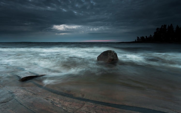 shore, Rock, Stone, Ocean, Sea, Sunset HD Wallpaper Desktop Background