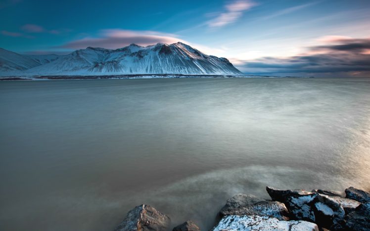 mountains, Ocean, Landscapes, Snow, Coast, Sea, Iceland, Skyscapes HD Wallpaper Desktop Background
