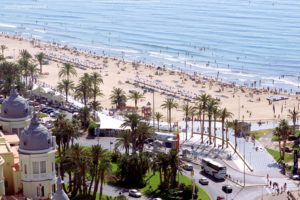 playa, Postiguet, Alicante, Edificios, Palmeras