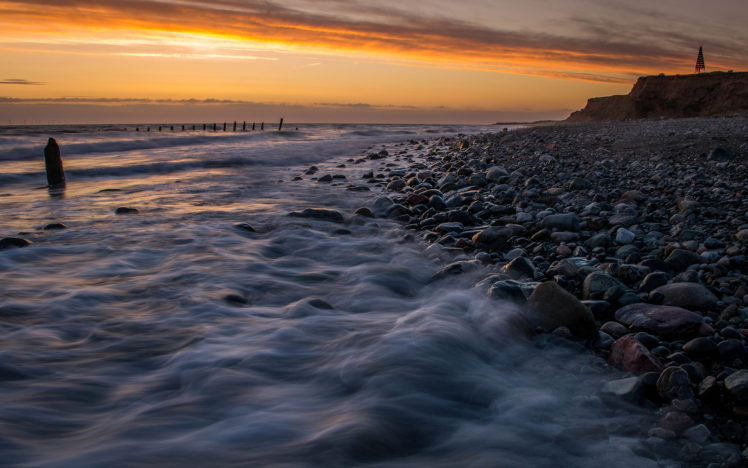 beach, Rocks, Stones, Sunset, Ocean, Sunset, Sea HD Wallpaper Desktop Background