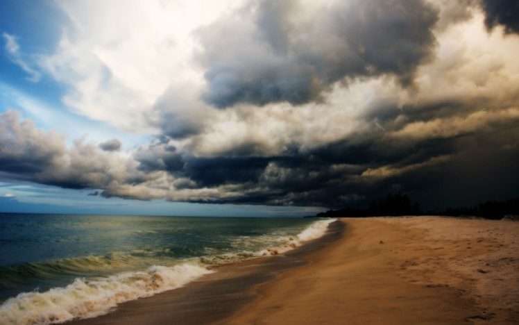 storm, Weather, Rain, Sky, Clouds, Nature, Ocean, Sea, Waves, Beach HD Wallpaper Desktop Background