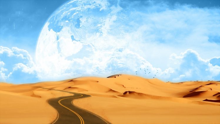 desierto, Carretera, Luna, Grande, Fantasia, Arena HD Wallpaper Desktop Background