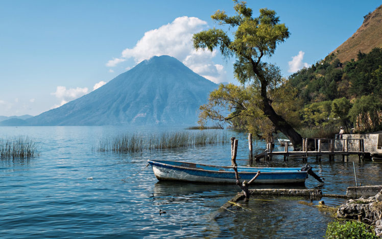 guatemala, Boat, Tree, Lake, Volcano, Lakes, Boats, Reflection HD Wallpaper Desktop Background