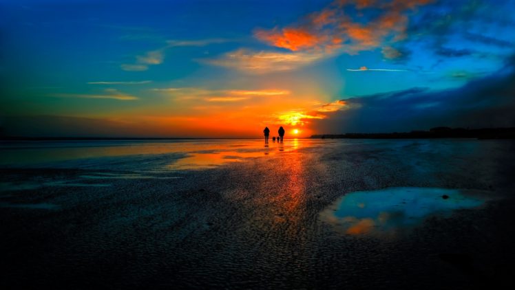 walk, Clouds, Sunset, Sea, Sea, View, Nature, Sky HD Wallpaper Desktop Background