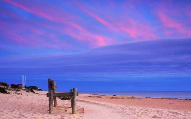 ocean, Beach, Sand, Path, Bench, Coast HD Wallpaper Desktop Background