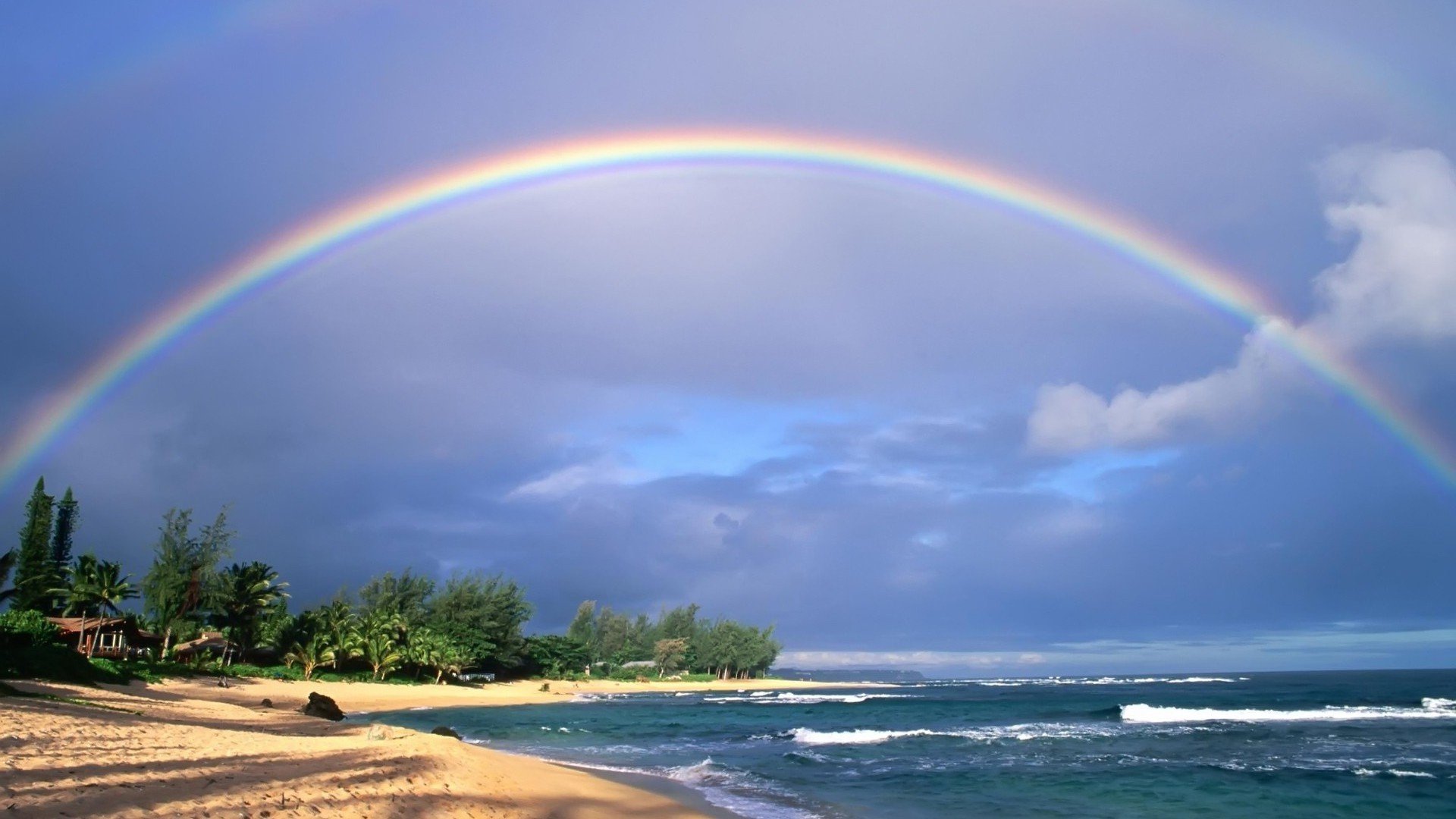 nice, View, Of, Rainbow, In, Beach Wallpaper