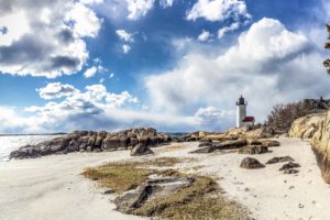 usa, Coast, Stones, Scenery, Lighthouses, Clouds, Beach, Annisquam, Gloucester, Massachusetts, Nature