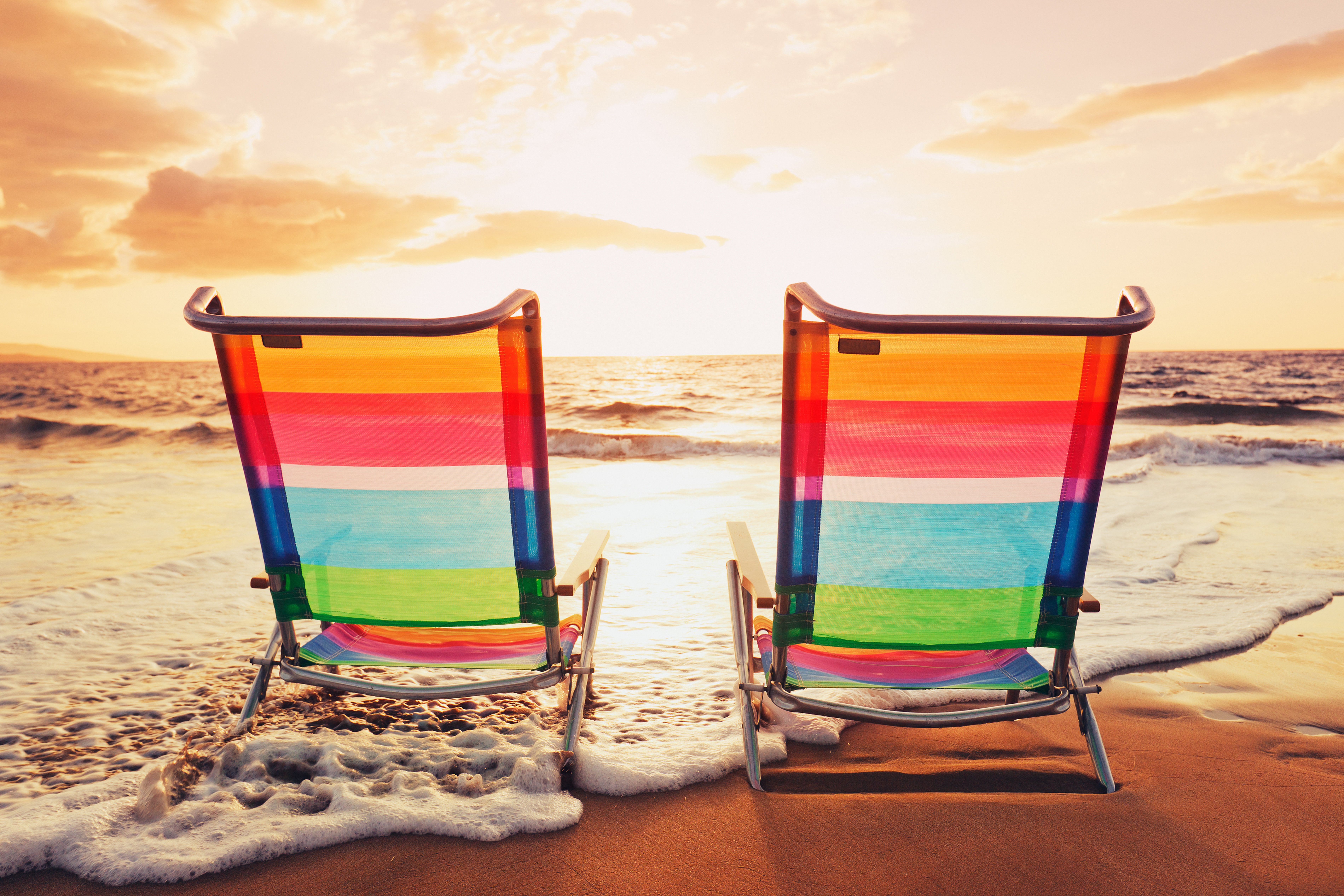 beach, Chair, Chairs, Clouds, Colored, Beach, Chair, Deck, Chair, Empty