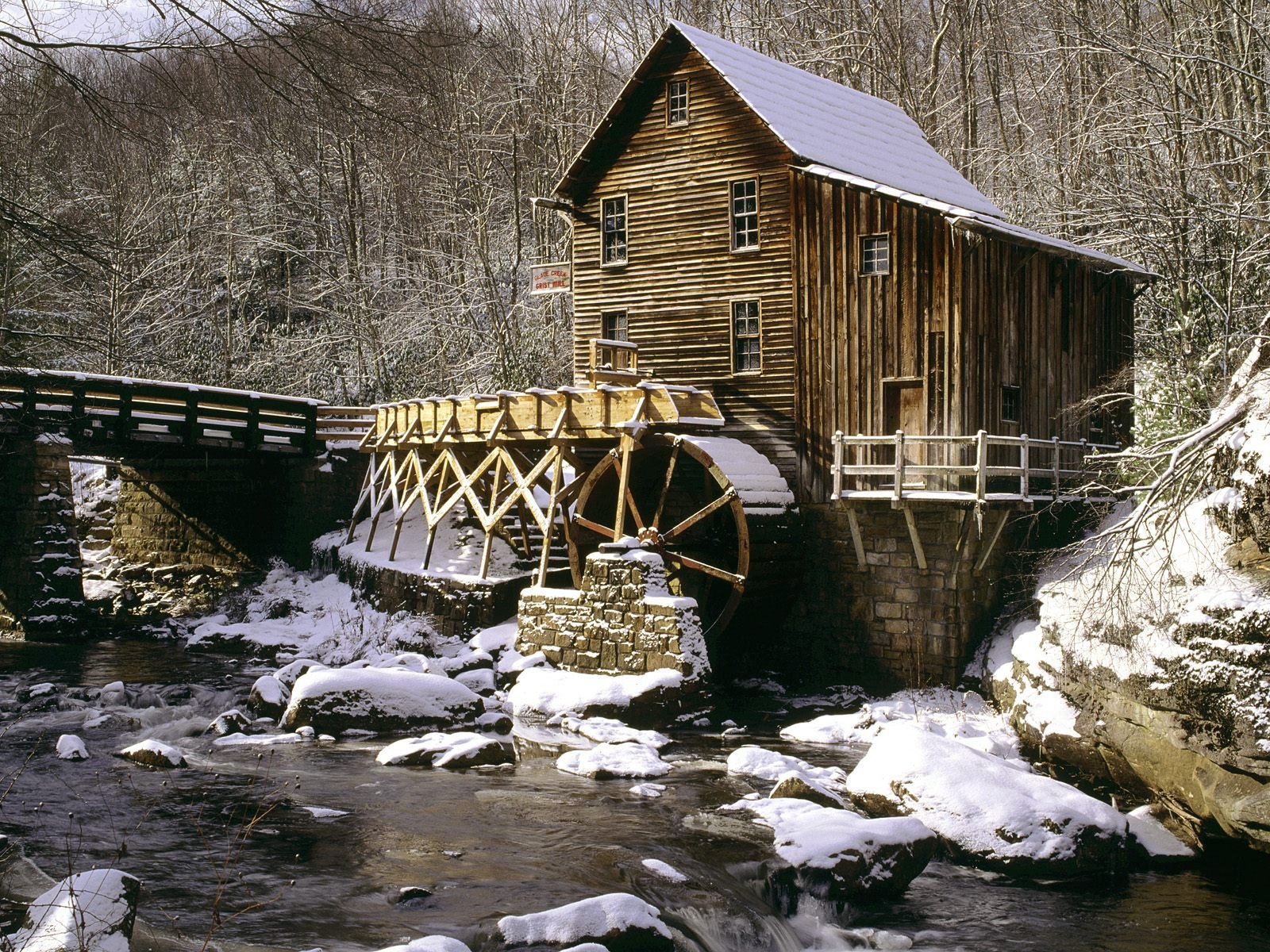 glade, Creek, Grist, Mill, Winter, Babcock, State, Park, West, Virginia, Normal Wallpaper
