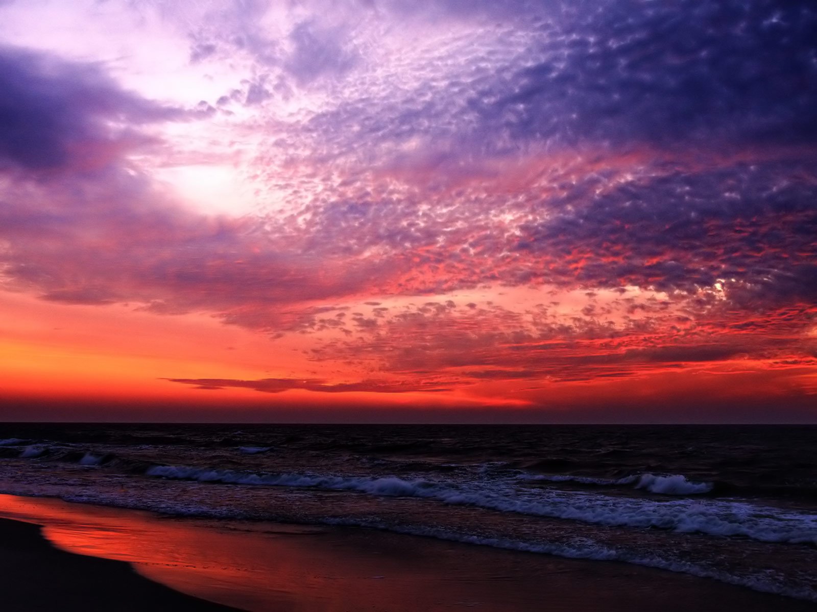 beach, Sea, Ocean, Beauty, Sky, Cloud, Sunset, Red Wallpaper