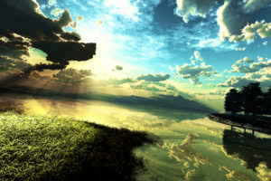 3d, Clouds, Grass, Landscape, Original, Scenic, Sky, Tree, Water, Y k, Reflection, Bokeh