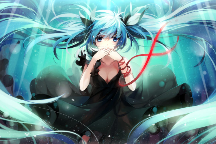 vocaloid, Blue, Eyes, Blue, Hair, Deep sea, Girl, Hakusai, Hatsune, Miku, Long, Hair, Ribbons, Twintails, Vocaloid HD Wallpaper Desktop Background