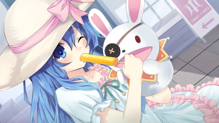 date, A, Live, Blue, Eyes, Blue, Hair, Bow, Bunny, Date, A, Live, Dress, Food, Hat, Ice, Cream, Puppet, Tagme, Wink, Yoshino,  date, A, Live HD Wallpaper Desktop Background
