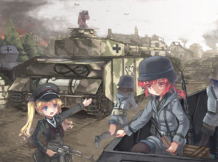 girls, Und, Panzer, Gun, Hat, North, Abyssor, Original, Uniform, Weapon HD Wallpaper Desktop Background