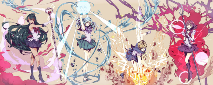 sailor, Moon, Kaiou, Michiru, Meiou, Setsuna, Sailor, Moon, Tenou, Haruka, Tomoe, Hotaru HD Wallpaper Desktop Background