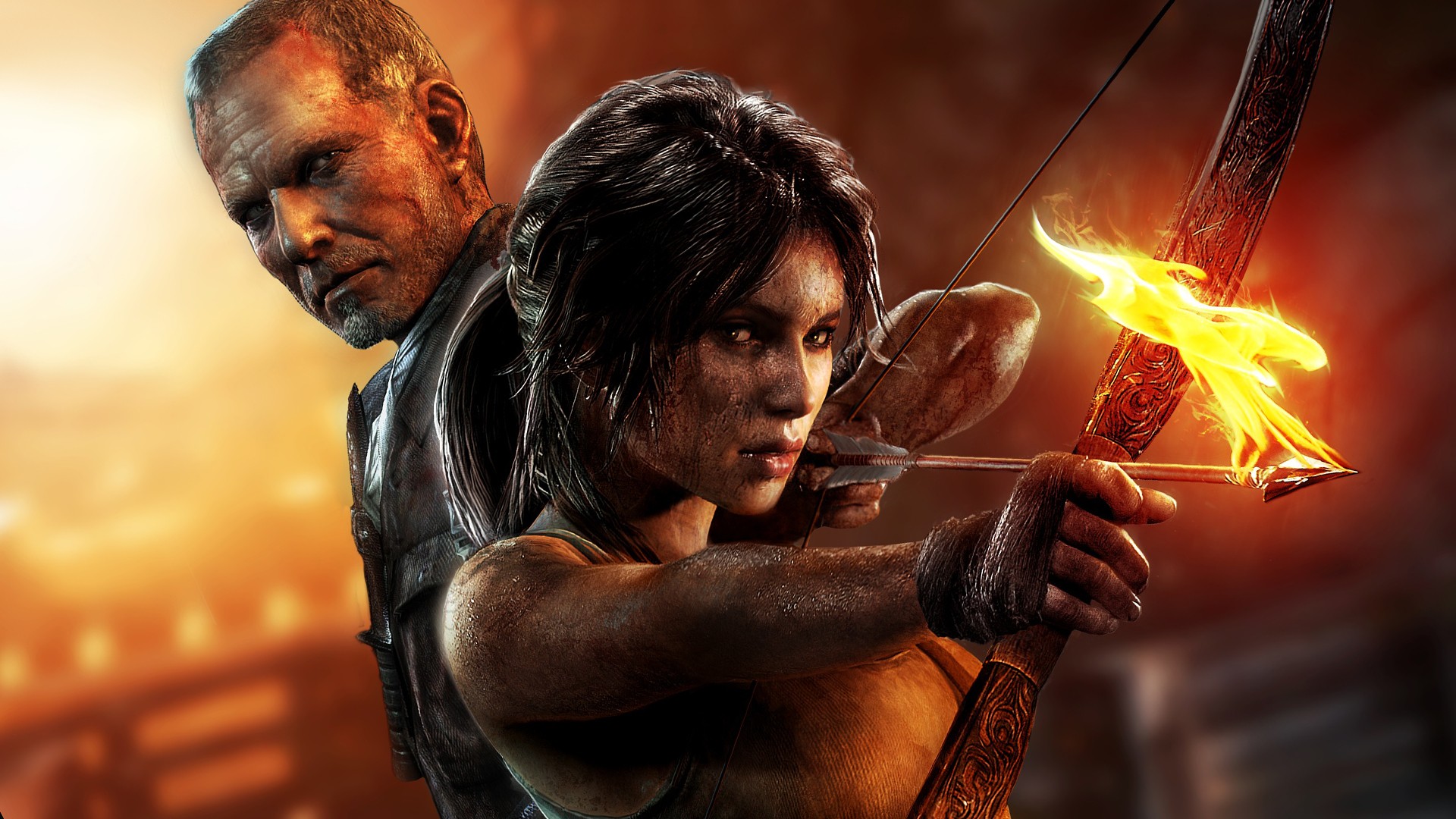 tomb, Raider, Lara, Croft, Fire, Bow, Arrow, Women, Females, Girls Wallpaper