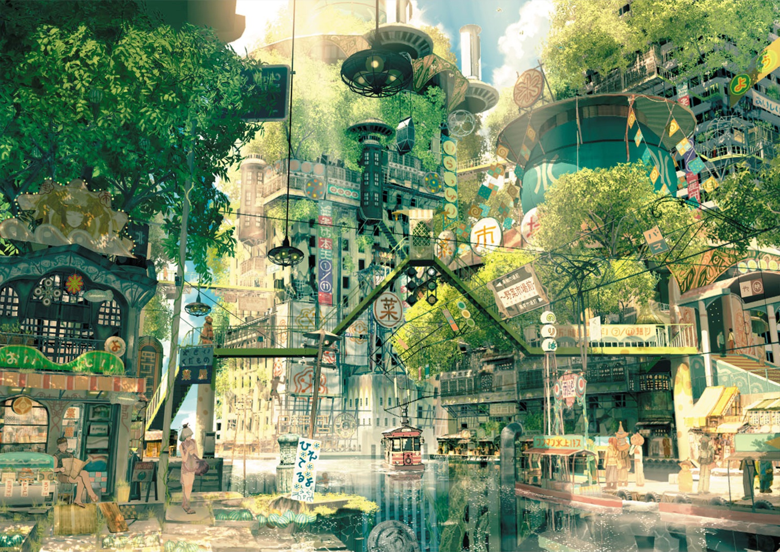 building, City, Landscape, Original, Scenic, Teikoku, Shounen, Tree, Water Wallpaper