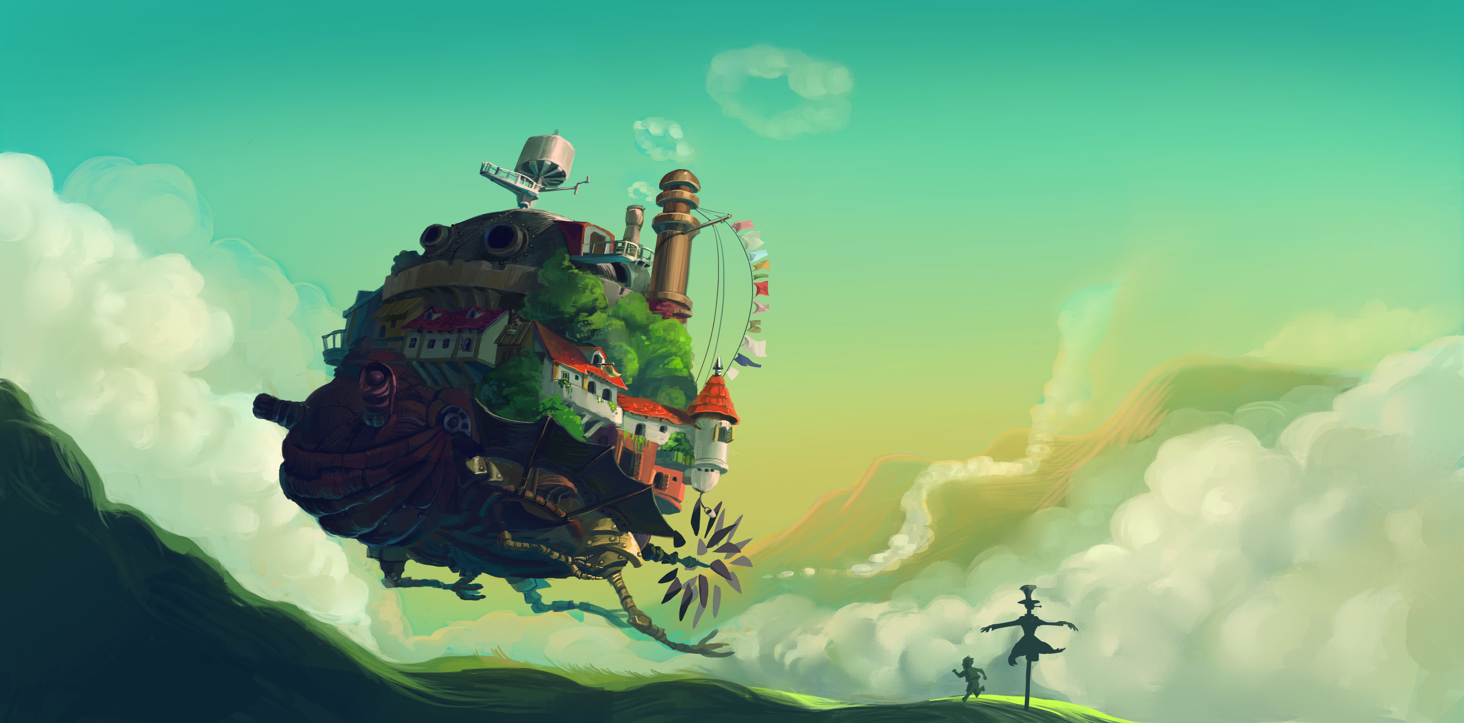 howland039s, Moving, Castle, Anime, Cartoon, Fantasy, Ships, Vehicles, Landscapes, Flight, Buildings, Houses, Cities, Art Wallpaper