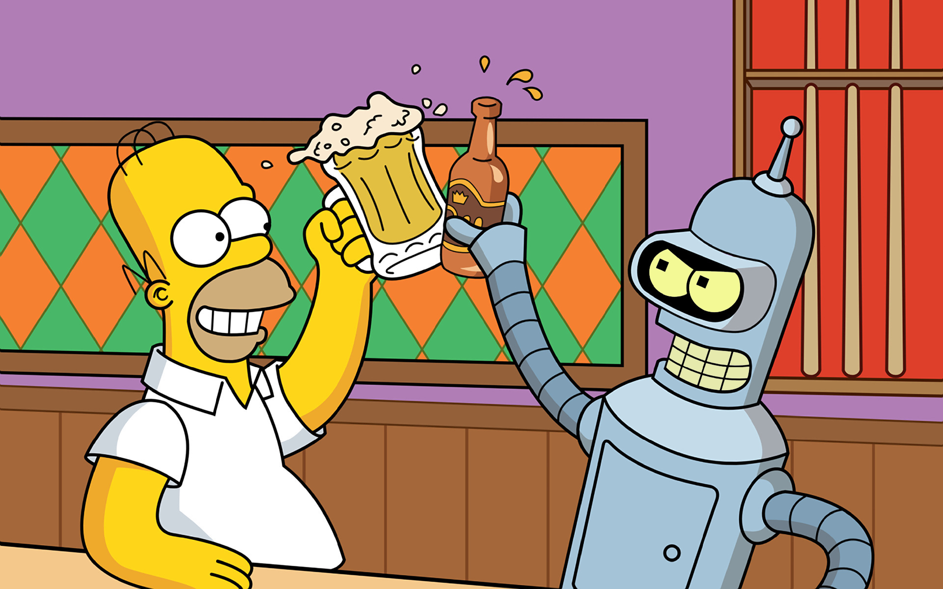 beers, Futurama, Bender, Homer, Simpson, The, Simpsons, Crossovers Wallpape...