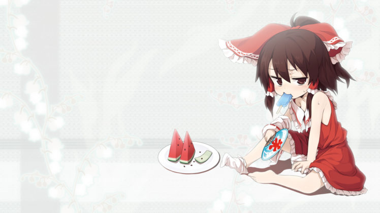 hakurei, Reimu, Ice, Cream, Loli, Tagme,  artist , Touhou, Watermelon HD Wallpaper Desktop Background