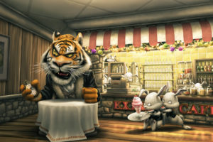 tiger, Rabbit, The, Customer, A, Cafe, A, Table, Order, Ice, Cream, Watches, Cash, Waiters, Late