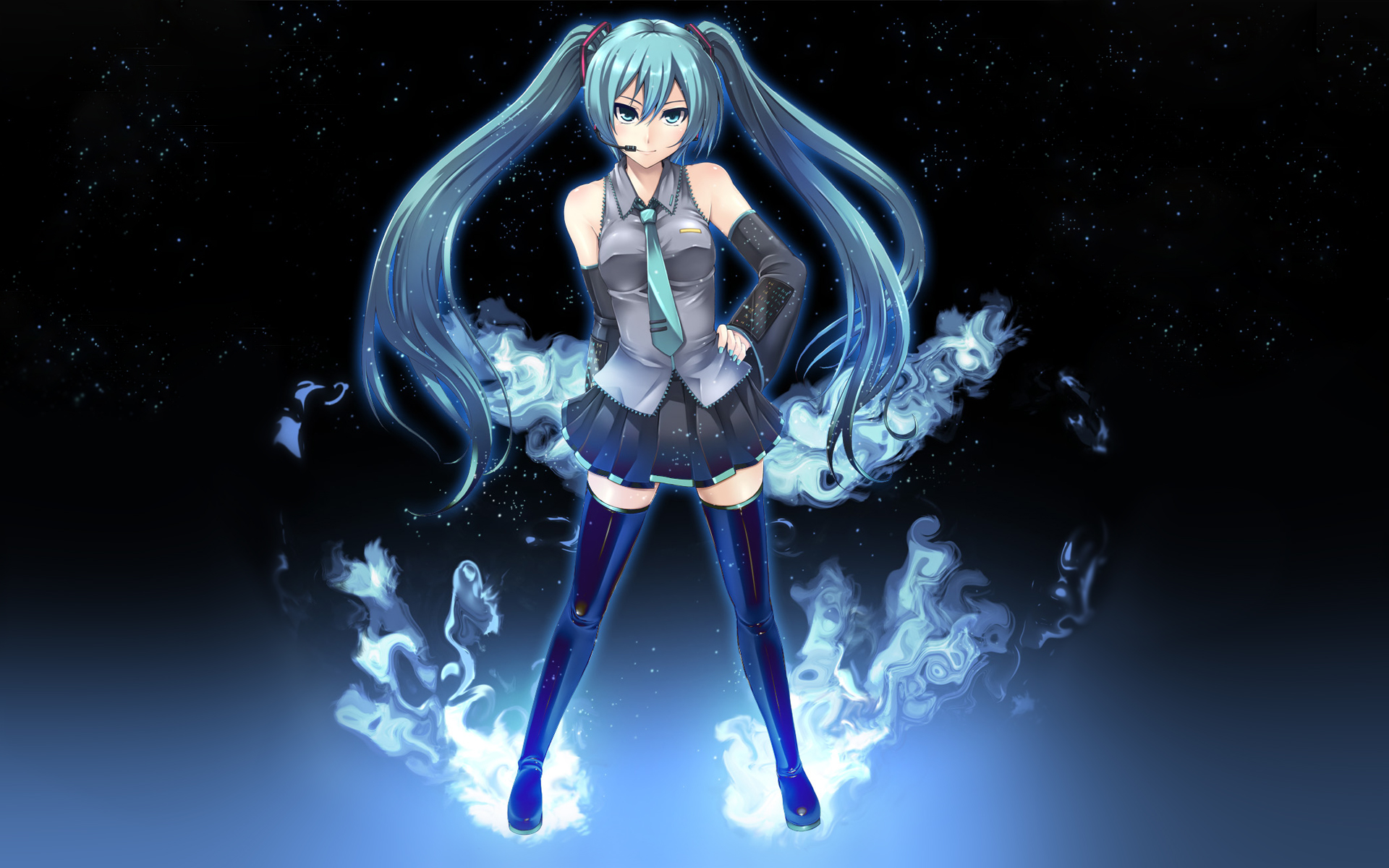 aqua, Eyes, Aqua, Hair, Asu, Hare, Hatsune, Miku, Thighhighs, Twintails, Vocaloid Wallpaper
