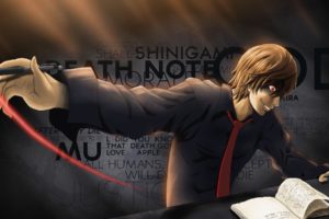 brown, Hair, Death, Note, Red, Eyes, Shirt, Tie, Yagami, Light