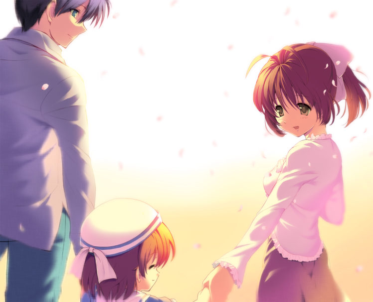 blue, Eyes, Blue, Hair, Brown, Eyes, Brown, Hair, Clannad, Furukawa, Nagisa, Hat, Okazaki, Nagisa, Okazaki, Tomoya, Okazaki, Ushio HD Wallpaper Desktop Background