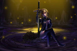 fate, Stay, Night, Flowers, Maisaki, Rose, Saber, Saber, Alter, Sword, Weapon