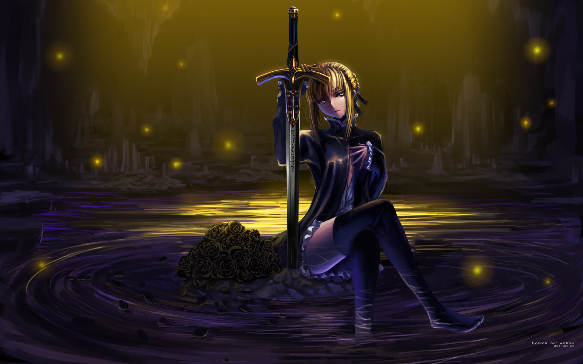 fate, Stay, Night, Flowers, Maisaki, Rose, Saber, Saber, Alter, Sword, Weapon Wallpaper