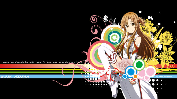 brown, Eyes, Brown, Hair, Flowers, Long, Hair, Sword, Art, Online, Thighhighs, Yuuki, Asuna HD Wallpaper Desktop Background