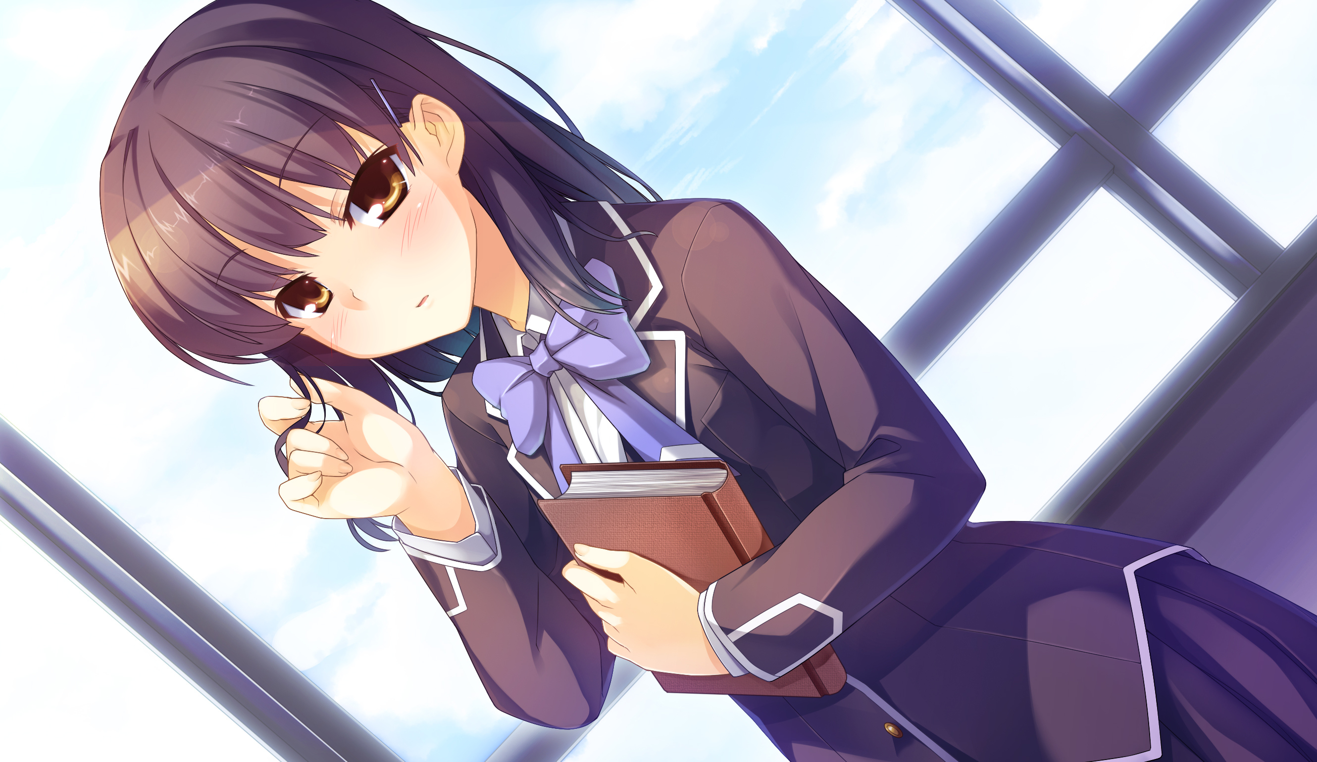 black, Hair, Book, Brown, Eyes, Game, Cg, Ketouin, Fuyuka, Reesaa, Seifuku, Sinclient Wallpaper