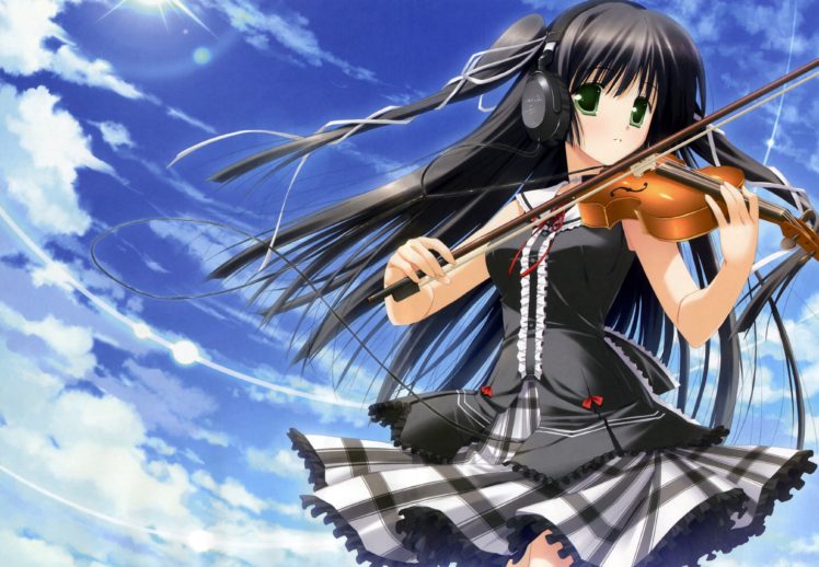 headphones, Instrument, Minna, No, Uta, Sakaki, Maki, Scan, Skirt, Sky, Violin HD Wallpaper Desktop Background